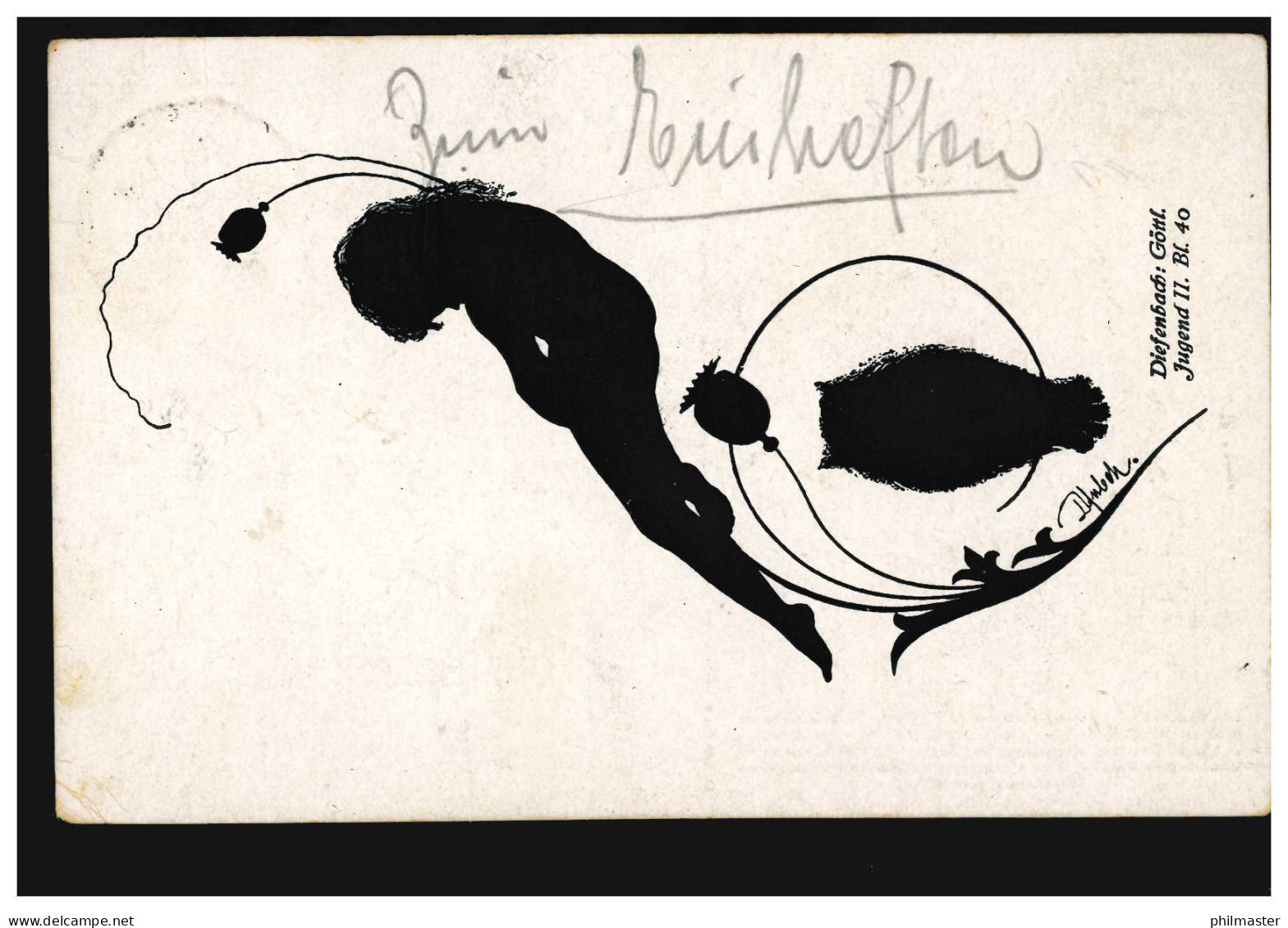 Scherenschnitt-AK Karl Wilhelm Diefenbach Göttliche Jugend Blatt 40, Ungebraucht - Silhouette - Scissor-type