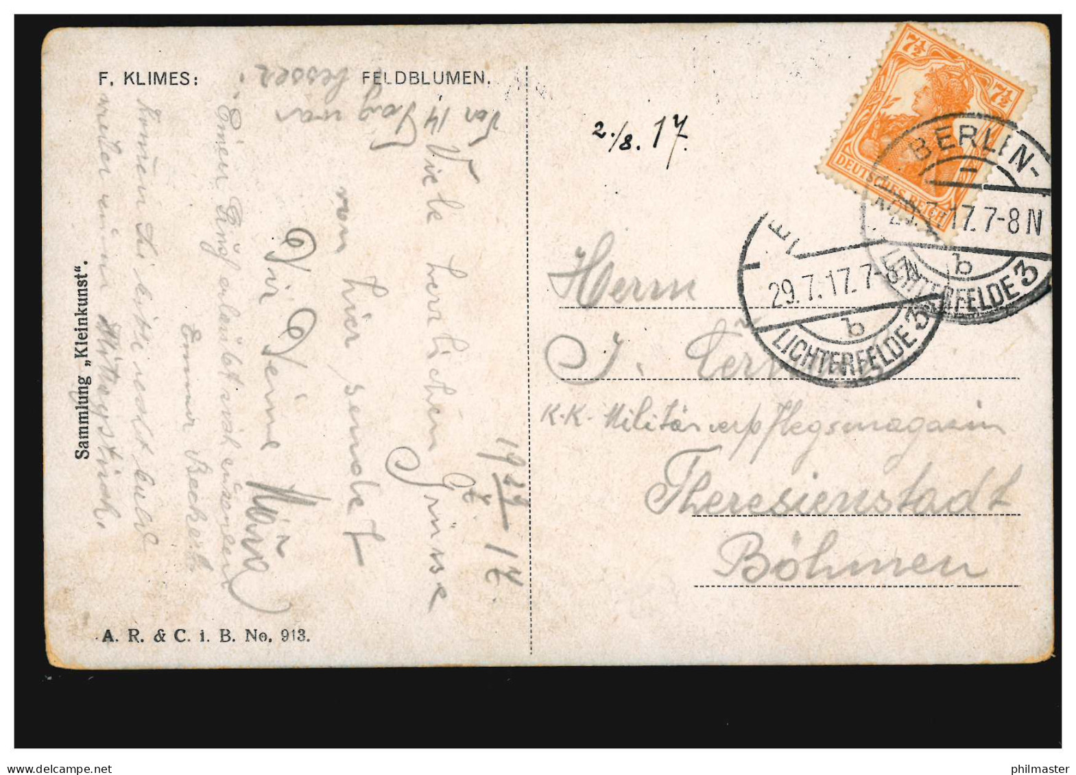 Künstler-AK F. Klimes: Feldblumen, BERLIN-LICHTENBERG 29.7.1917 - Unclassified