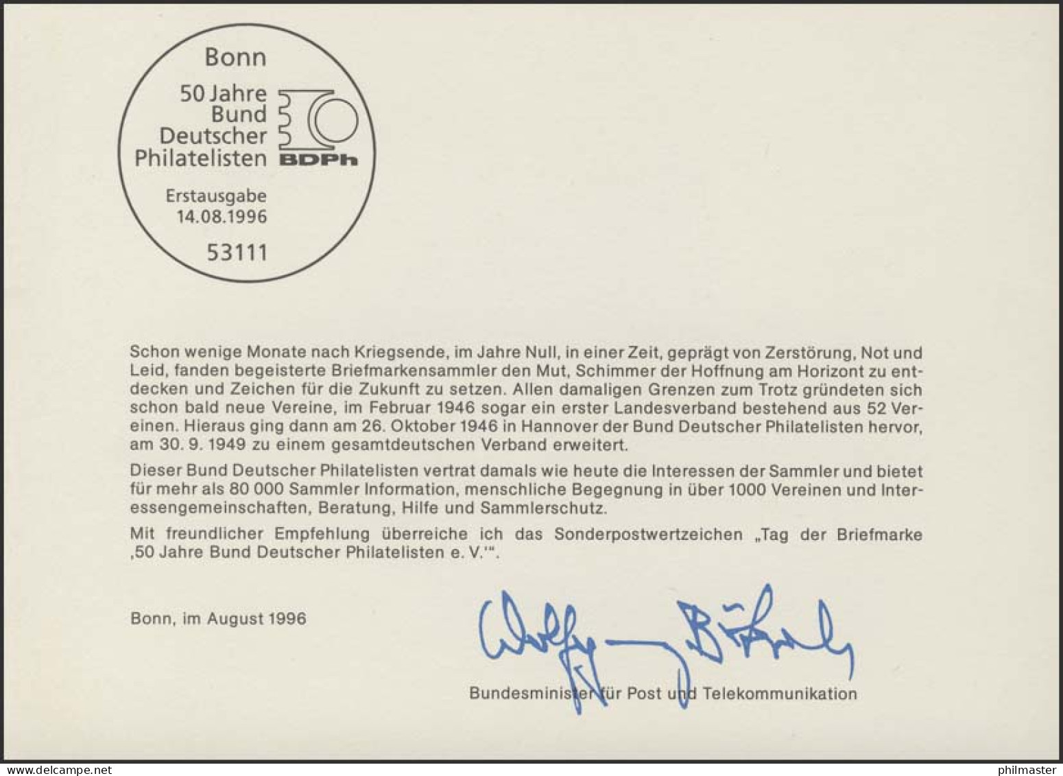 MinKa 30/1996 Tag Der Briefmarke, BDPh - Andere & Zonder Classificatie