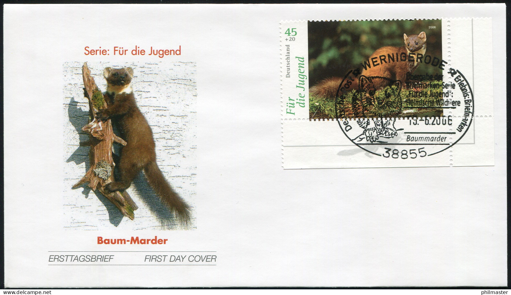 2539 Jugend Tiere 45+20 C Baummarder Auf FDC Wernigerode - Lettres & Documents