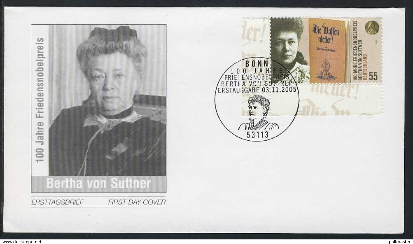 2495 Friedensnobelpreis An Bertha Von Suttner Auf FDC Bonn - Storia Postale