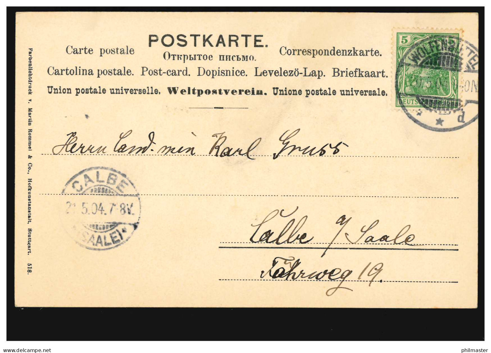 Blumen-AK Märzenbecher, WOLFENBÜTTEL 20.5.1904 Nach CALBE 21.5.04 - Otros & Sin Clasificación
