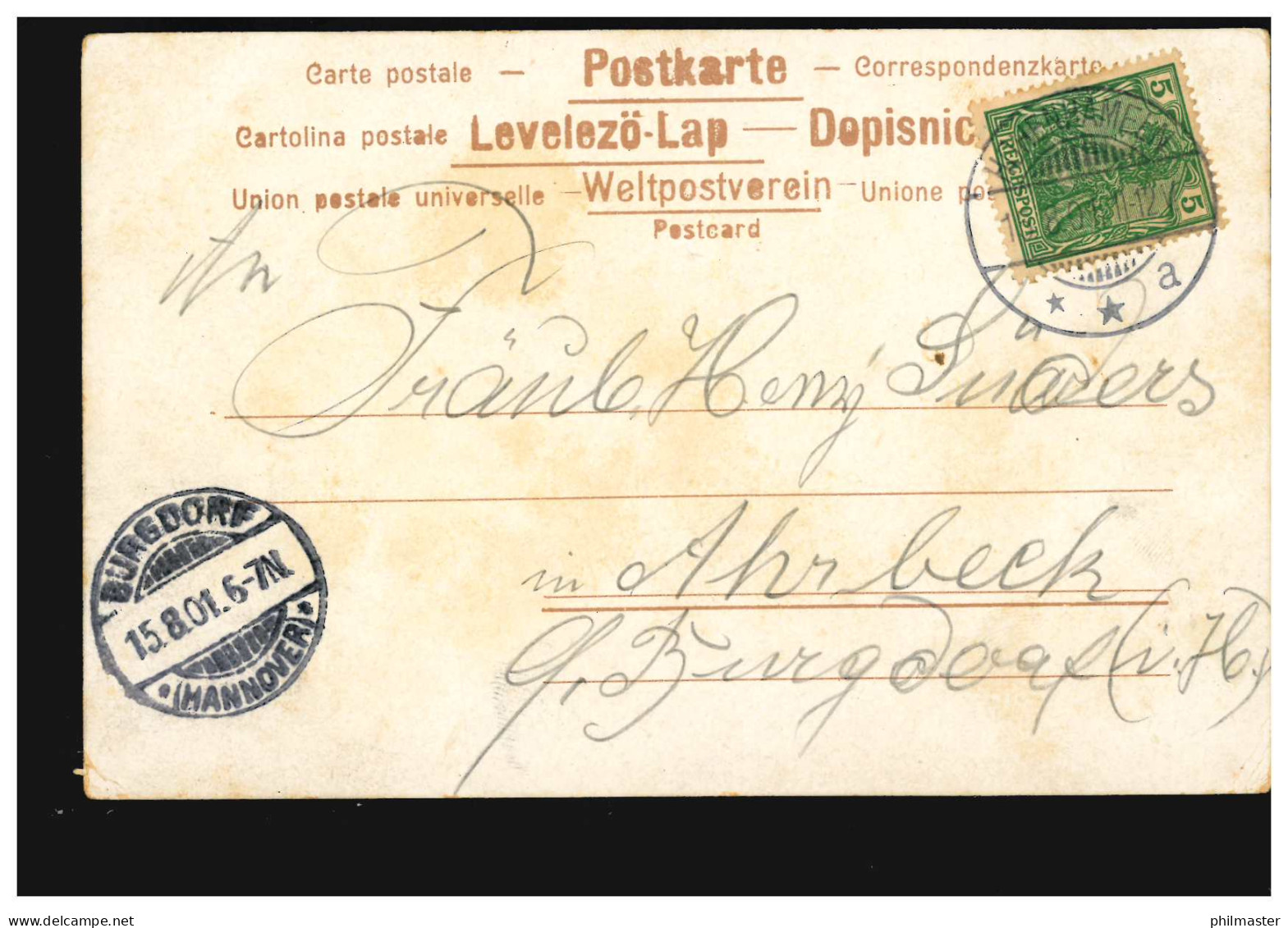 Blumen-AK Weiße Rosen, HOHENHAMELN 15.8.1901 Nach BURGDORF (HANNOVER) 15.8.01 - Otros & Sin Clasificación