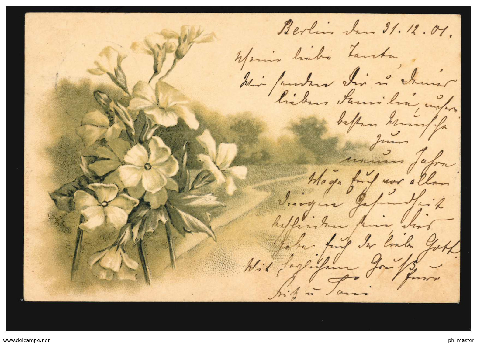 Blumen-AK Weiße Nelken Mit Landschaft, BERLIN 30.12.1900 Nach Münchberg - Autres & Non Classés