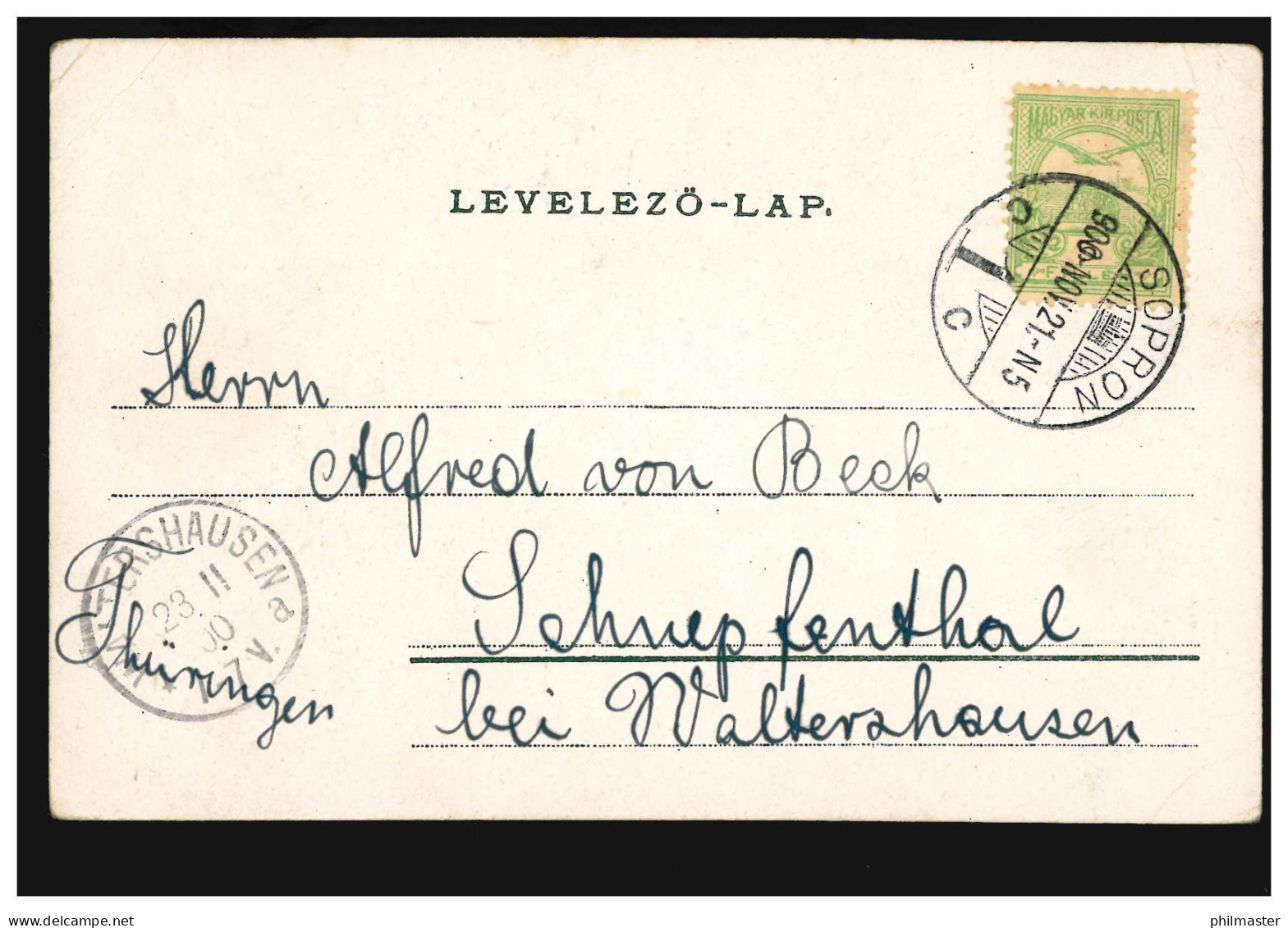 Blumen-AK Hand Mit Rosenzweig, SOPRON 1 C 21.11.1900 Nach WLTERSHAUSEN 23.11.00 - Altri & Non Classificati