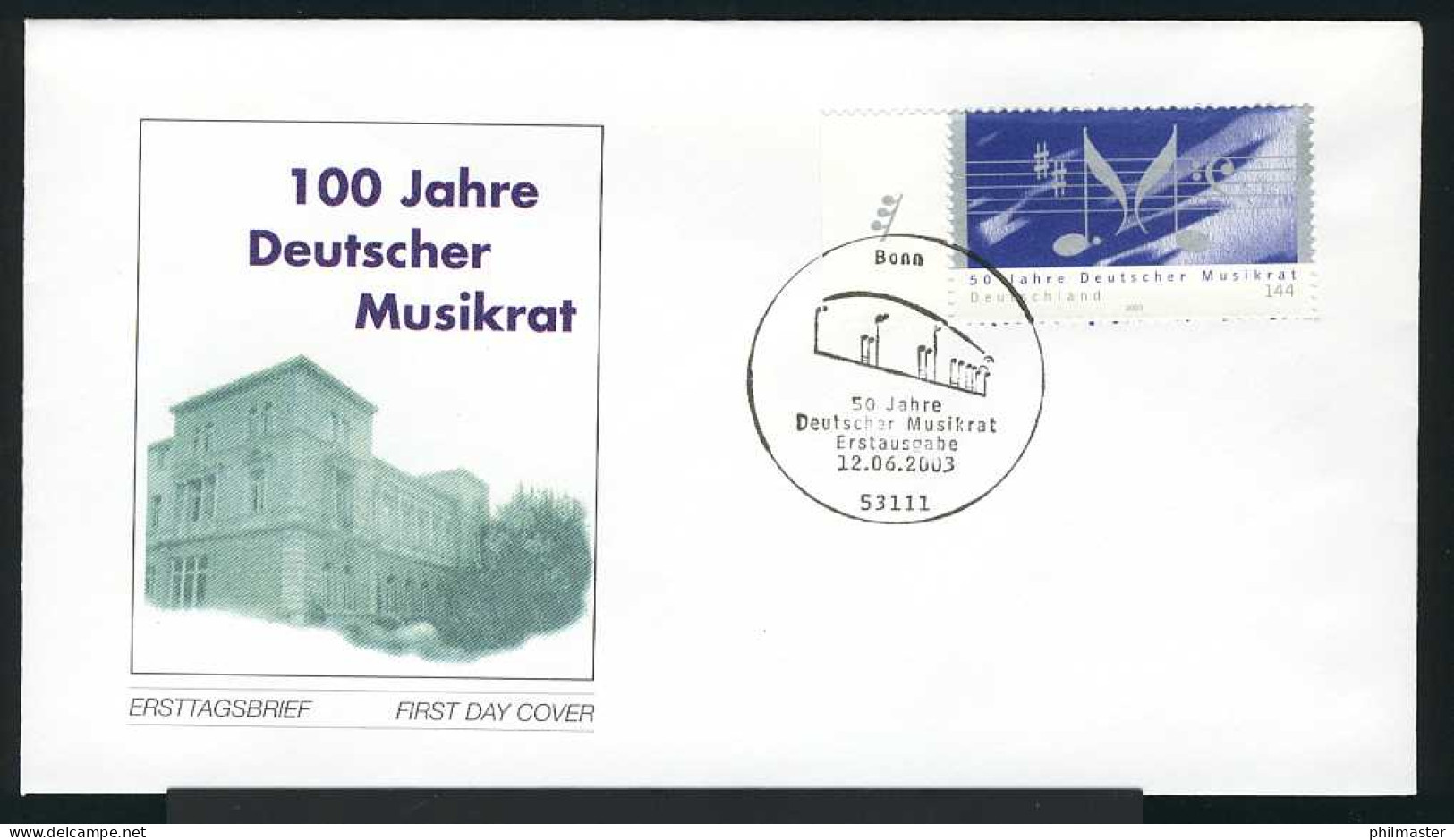 2346 Musikrat - Nassklebend Auf FDC Bonn - Cartas & Documentos