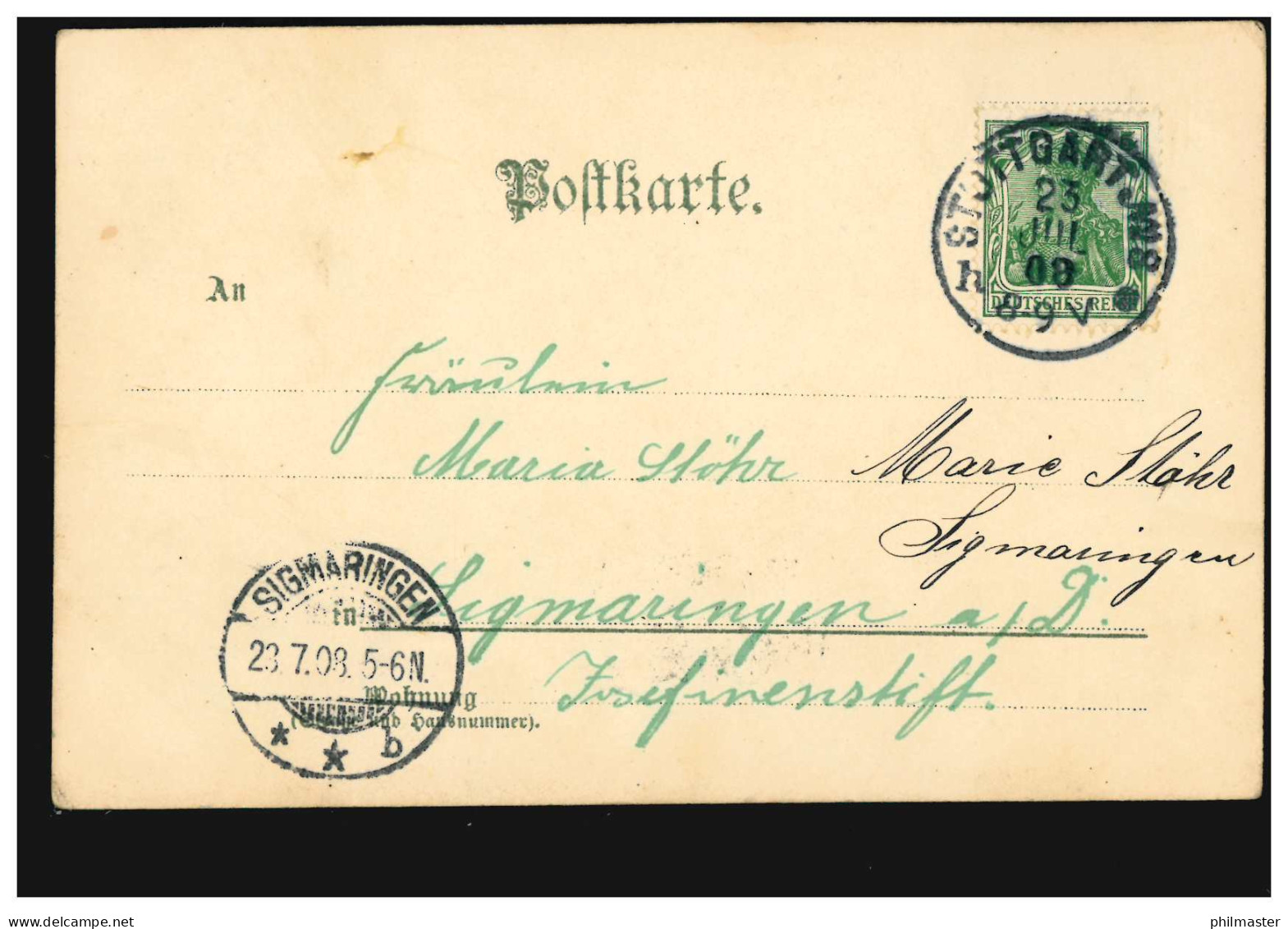 Blumen-AK Margeriten, STUTTGART Nr. 8 - 23.7.1908 Nach SIGMARINGEN 23.7.08   - Autres & Non Classés