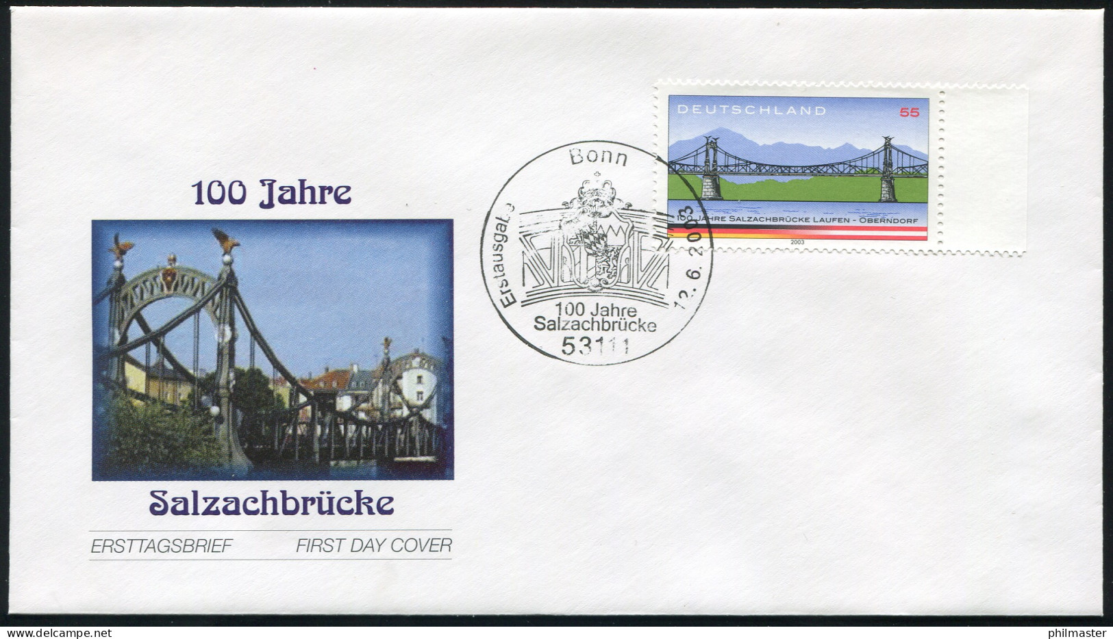 2345 Salzachbrücke - Nassklebend Auf FDC Bonn - Storia Postale