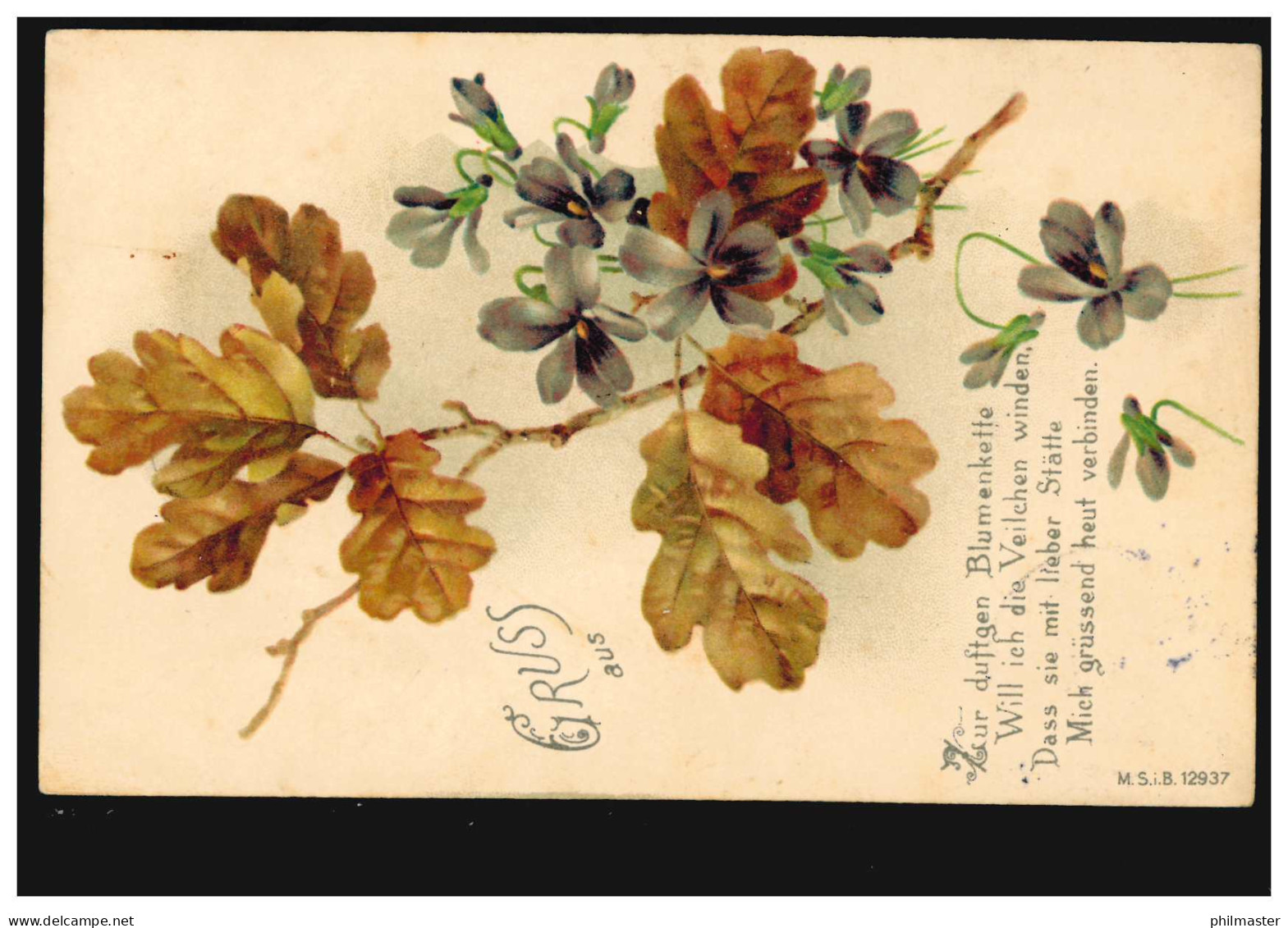 Blumen-AK Gruss Aus ... Eichenzweig Mit Veilchen, Nach ZWICKAU (SA.) 13.10.1901 - Autres & Non Classés