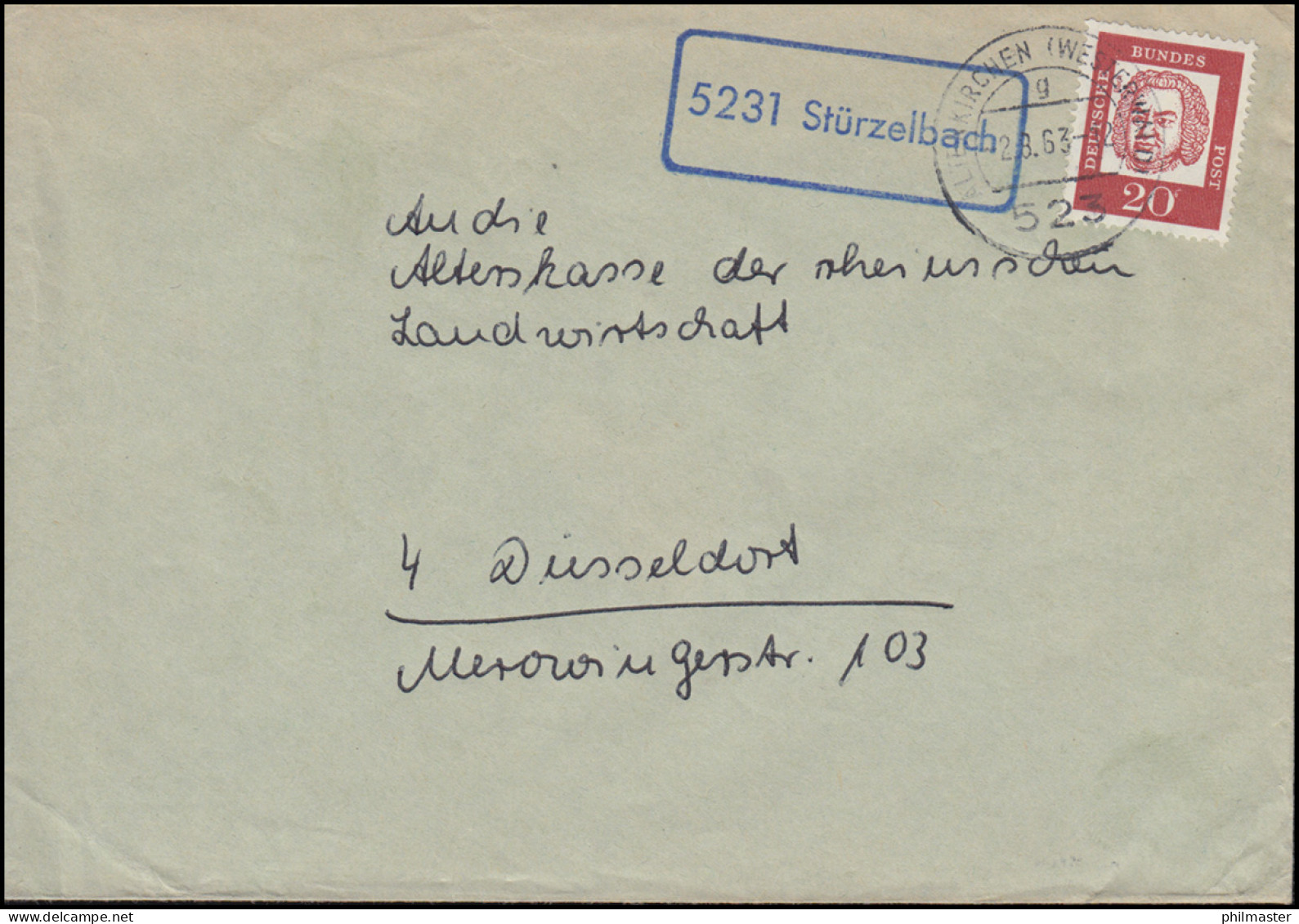 Landpost-Stempel 5231 Stürzelbach Auf Brief ALTENKIRCHEN (WESTERWALD) 2.8.1963 - Autres & Non Classés
