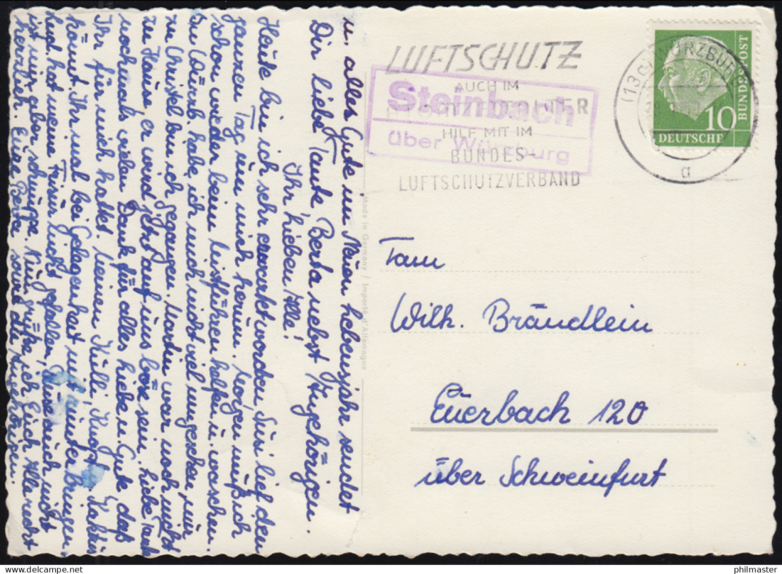 Landpost-Stempel Steinbach über WÜRZBURG Um 1954 Auf Geburtstags-AK - Sonstige & Ohne Zuordnung