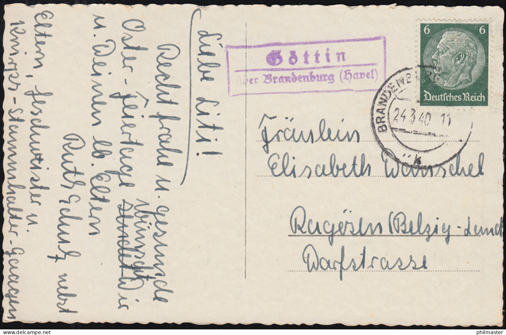 Landpost-Stempel Göttin über BRANDENBURG (HAVEL) 24.3.1940 Auf Ostern-AK  - Covers & Documents
