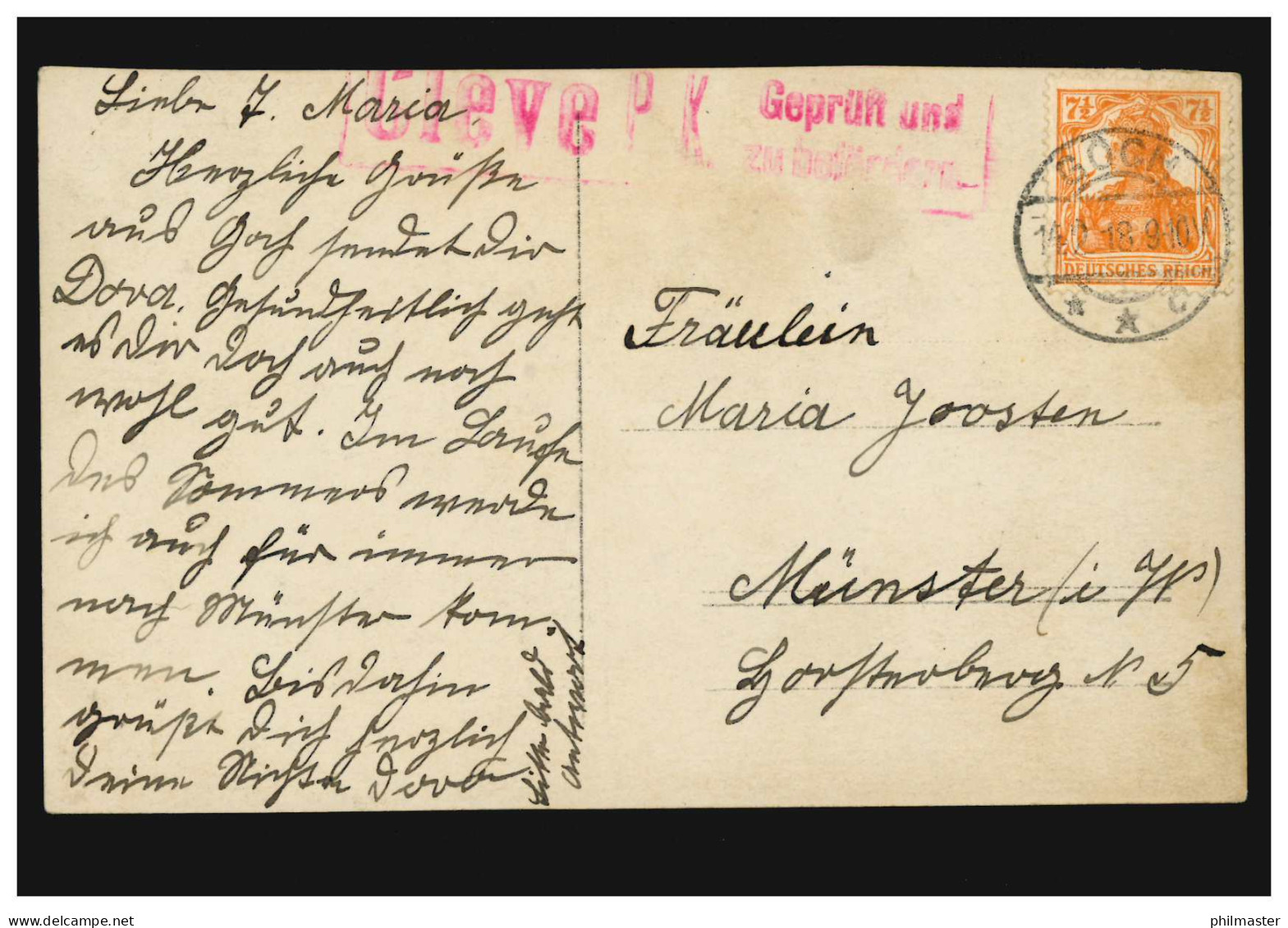 Mode-AK Frau Mit Weißer Bluse Und Blumen, Zensur Cleve P.K., GOCH 14.2.1918 - Mode
