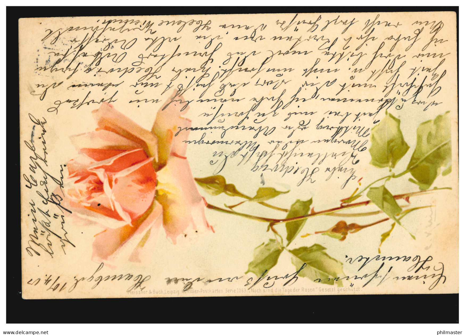 Blumen-AK Rote Rose, HAMBURG 1h 10.4.1901 Nach HAMBURG-HAMM-HORN 11.4.01 - Autres & Non Classés