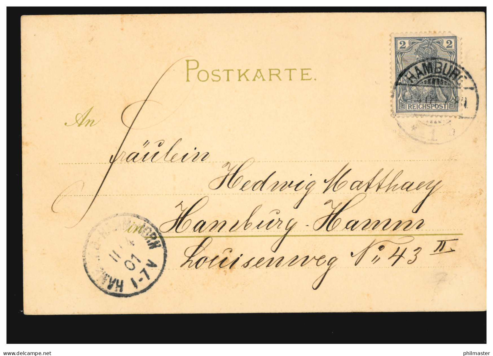 Blumen-AK Rote Rose, HAMBURG 1h 10.4.1901 Nach HAMBURG-HAMM-HORN 11.4.01 - Other & Unclassified