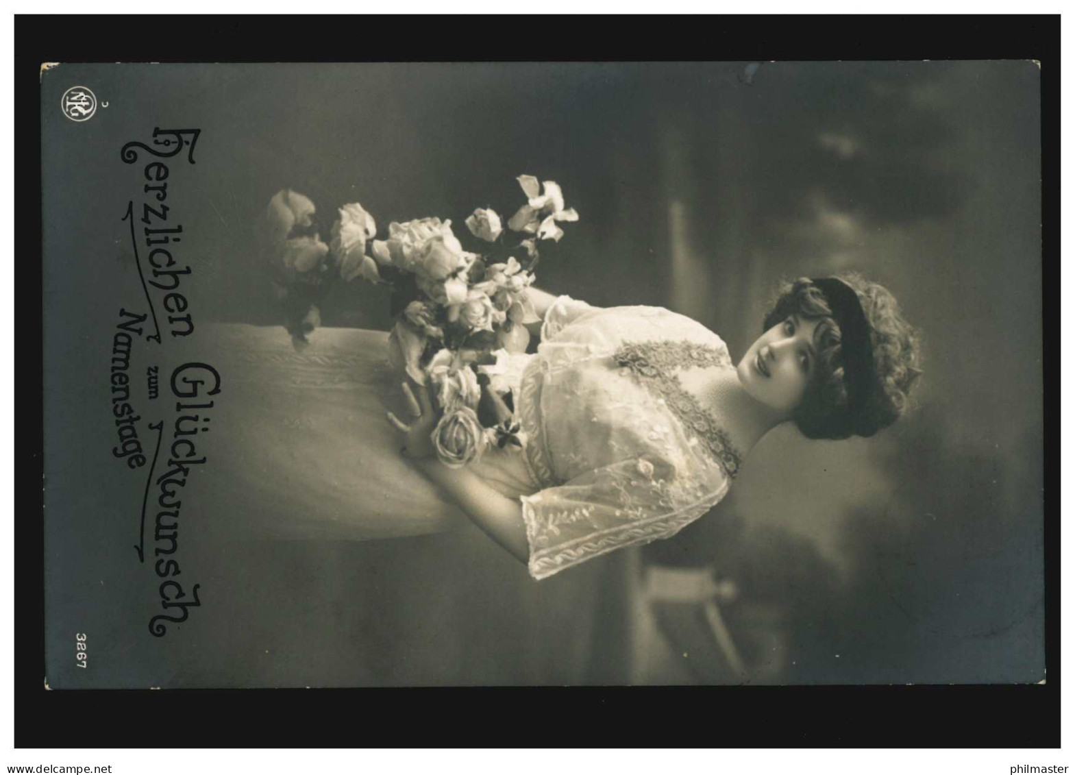 Mode-AK Frau Im Weißem Kleid Mit Rosen, Haarband, BENRATH 6.2.1914  - Fashion