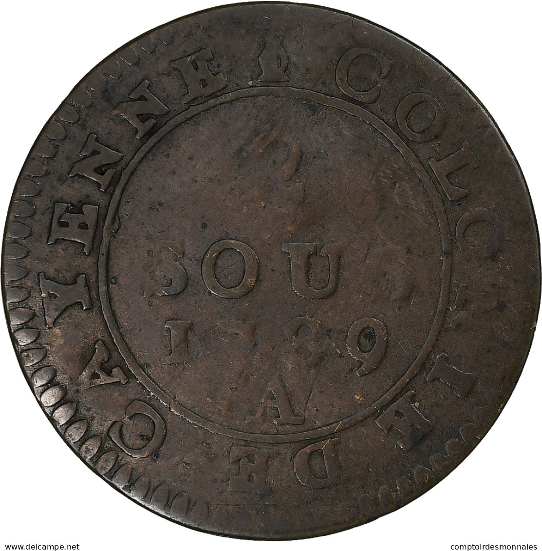Guyane Française, Louis XVI, 2 Sous, 1789, Paris, Billon, TB, KM:1 - Other & Unclassified