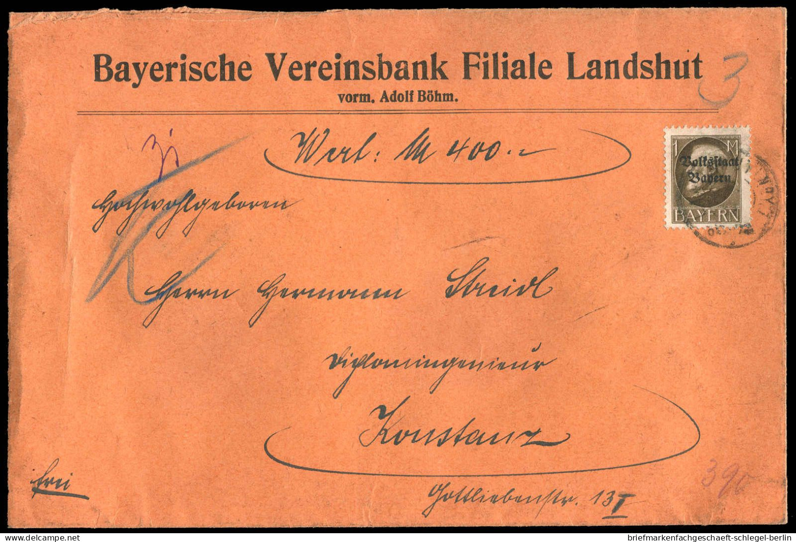 Altdeutschland Bayern, 1919, 128, Brief - Lettres & Documents