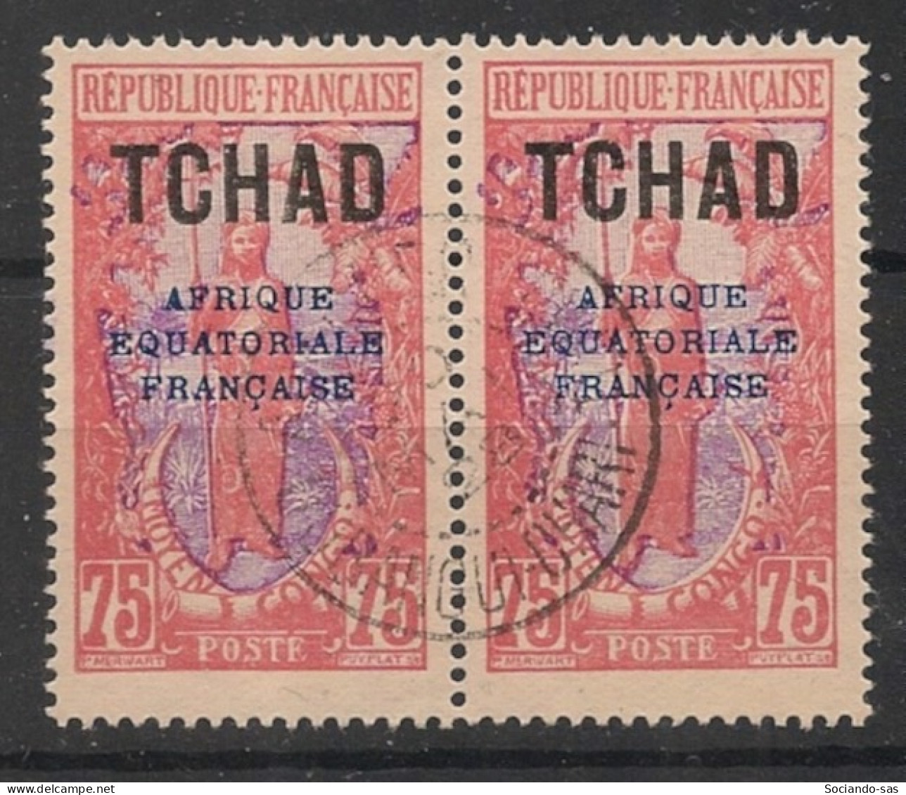 TCHAD - 1924 - N°YT. 33 - Guerrier 75c Rouge Et Violet - Paire - Oblitéré / Used - Gebruikt