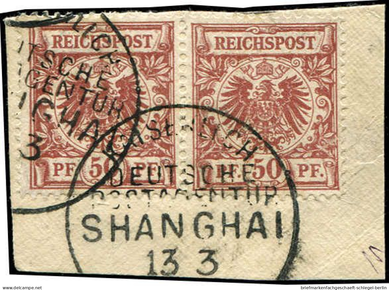 Deutsche Auslandspost China, Vorläufer, 1891, V 50 B, Briefstück - Autres & Non Classés