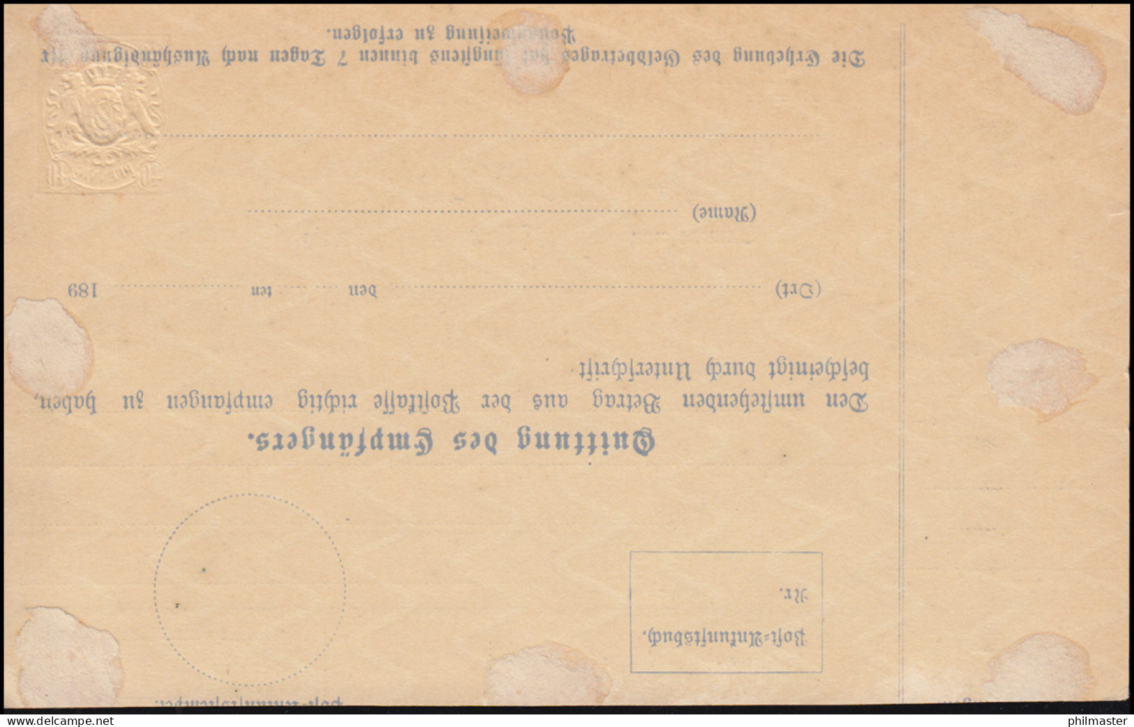 Bayern Postanweisung 40 Pfennig Gelb Wappen, Unten Abgeschnitten, Ungebraucht ** - Postal  Stationery