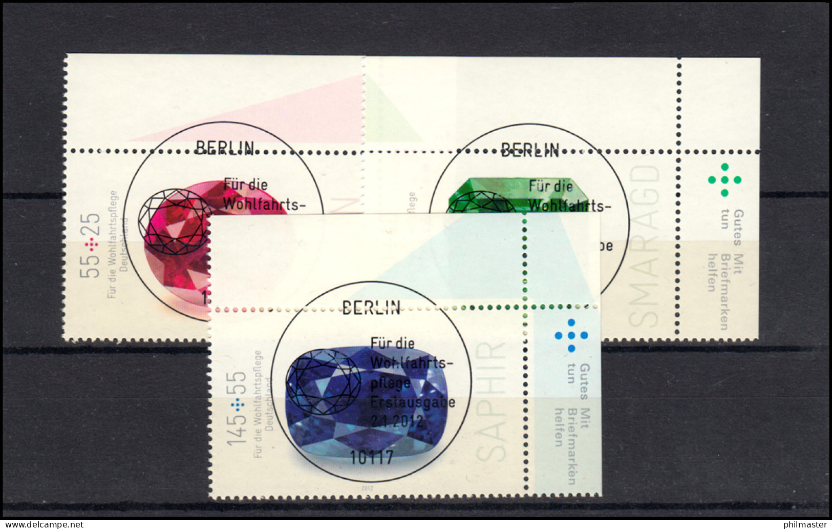 2901-2903 Edelsteine 2012: ER-Satz O.r. Vollstempel ESSt Berlin 2.1.2012 - Used Stamps