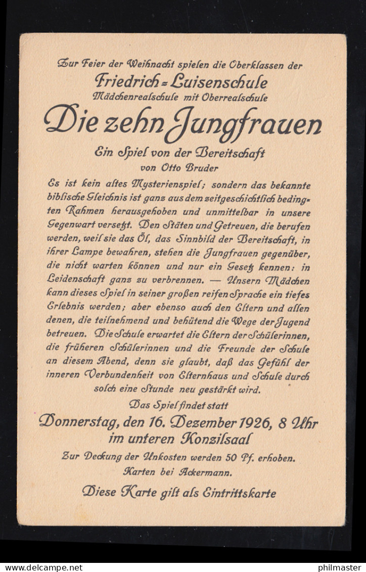 Lyrik-AK Einladung Für "Die Zehn Jungfrauen" Von Otto Bruder, Ungebraucht - Other & Unclassified