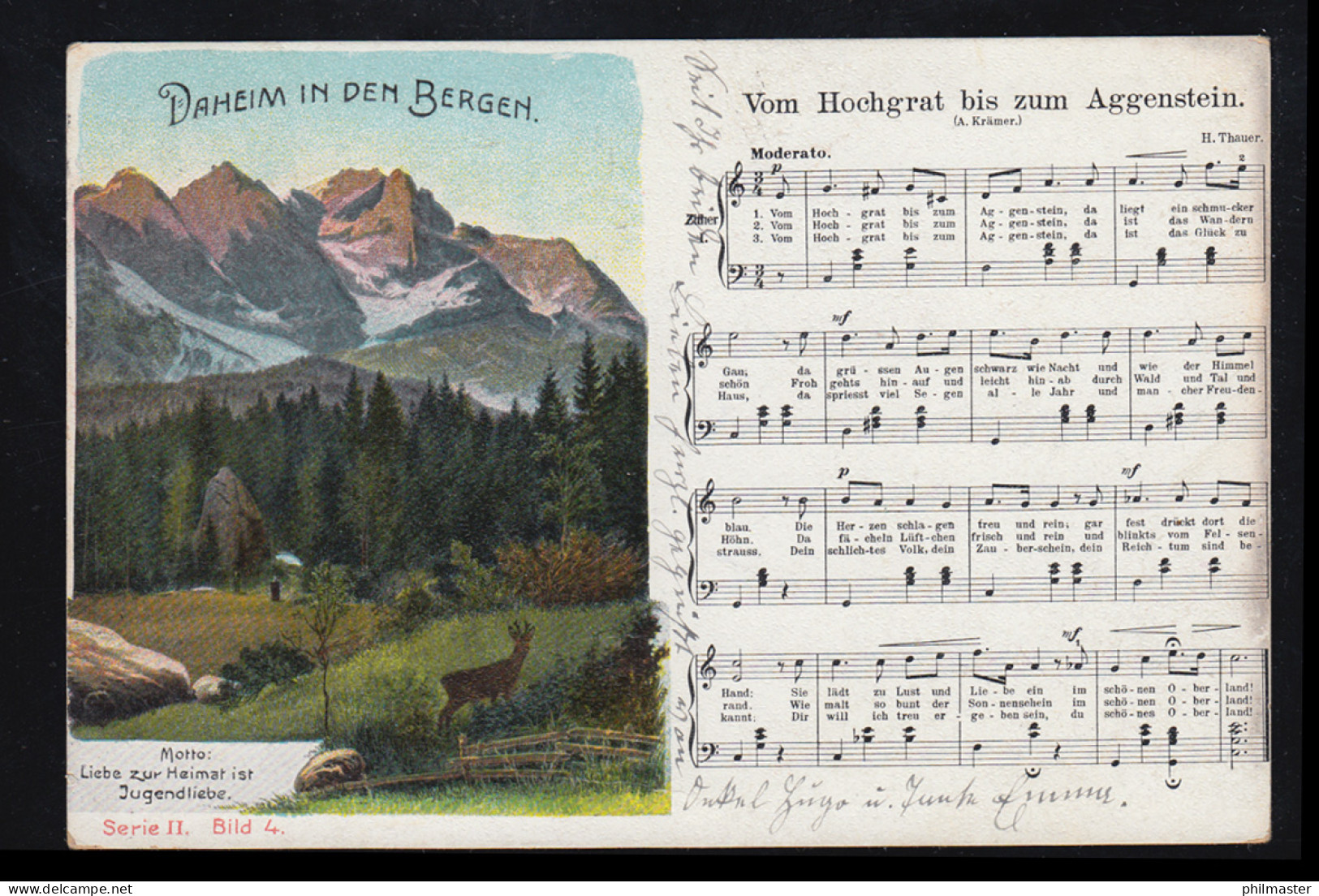 Lyrik-AK Daheim In Den Bergen Liederkarte: Vom Hochgrat Bis Zum Aggenstein, 1926 - Autres & Non Classés