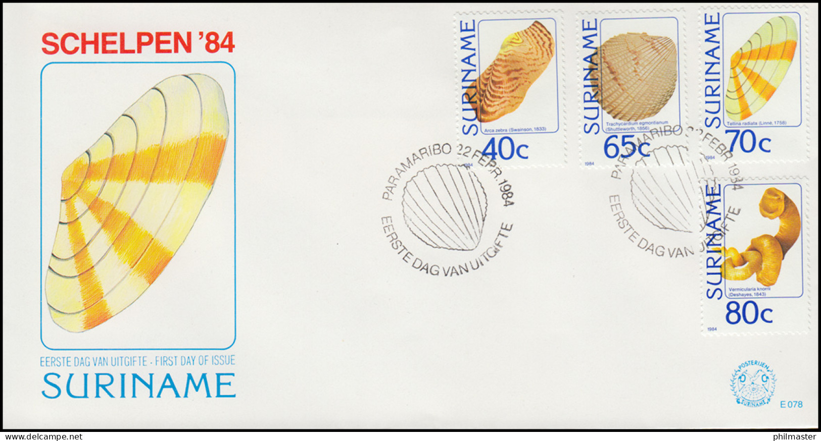 Surinam Muscheln 1984 - Satz (vier Briefmarken) Auf Schmuck-FDC - Otros & Sin Clasificación