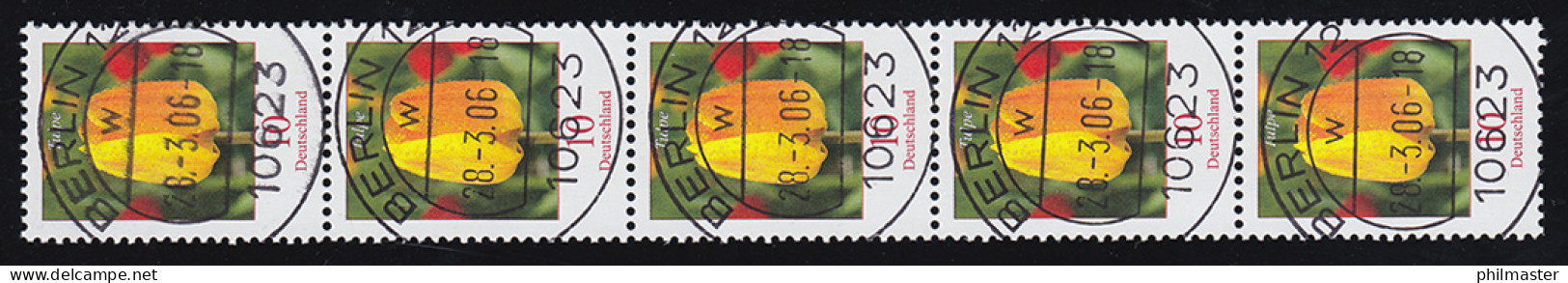 2484 Tulpe Als 5er-Streifen Mit VS-O BERLIN 28.3.06 Mit Nummer 480 - Roller Precancels