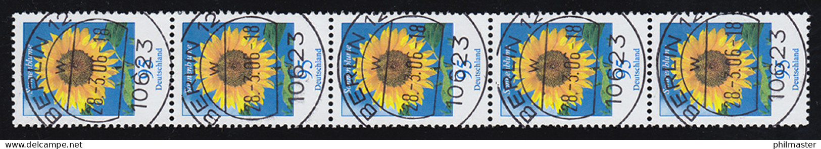 2434 Sonnenblume Als 5er-Streifen Mit VS-O BERLIN 28.3.06 Mit Nummer 200 - Rollenmarken
