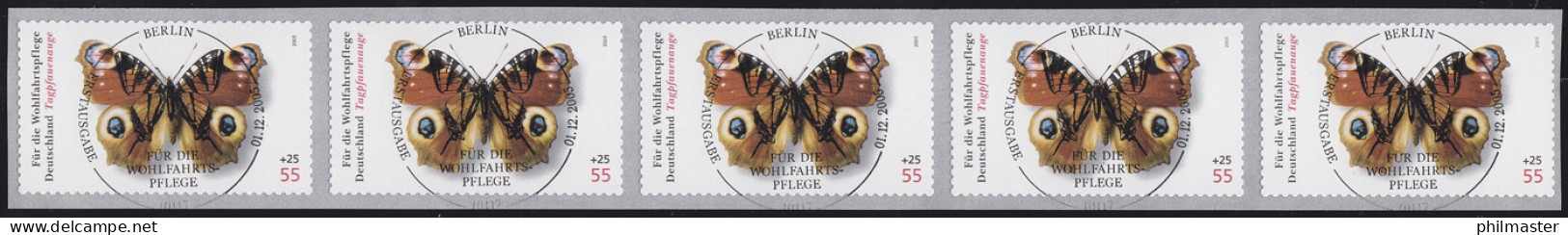 2504 Schmetterling, 5er-Streifen Mit GERADER Nummer, ESSt Berlin - Roulettes