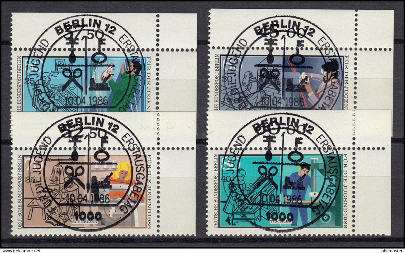 754-757 Jugend Handwerksberufe - ER-Satz Oben Rechts Mit Vollstempel ESSt BERLIN - Used Stamps