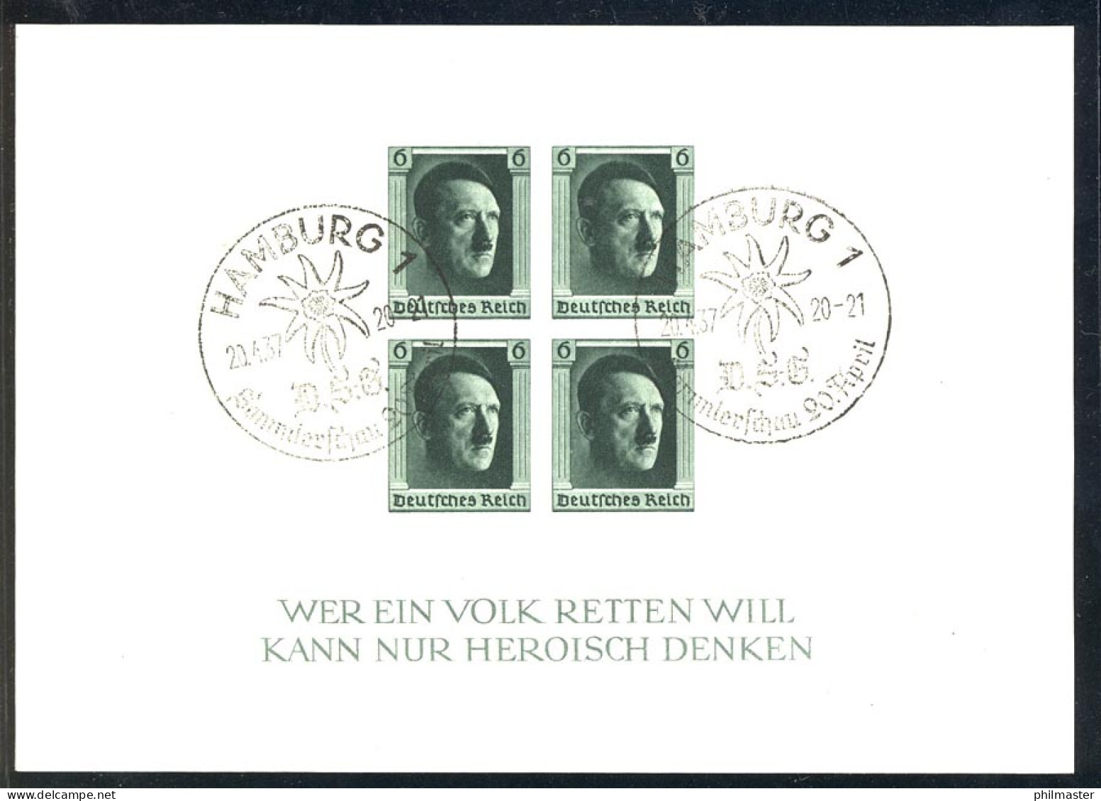 Block 8 Hitler, UNGEZÄHNT, Edelweiß-Sonderstempel SST 20.4.19 - Used Stamps