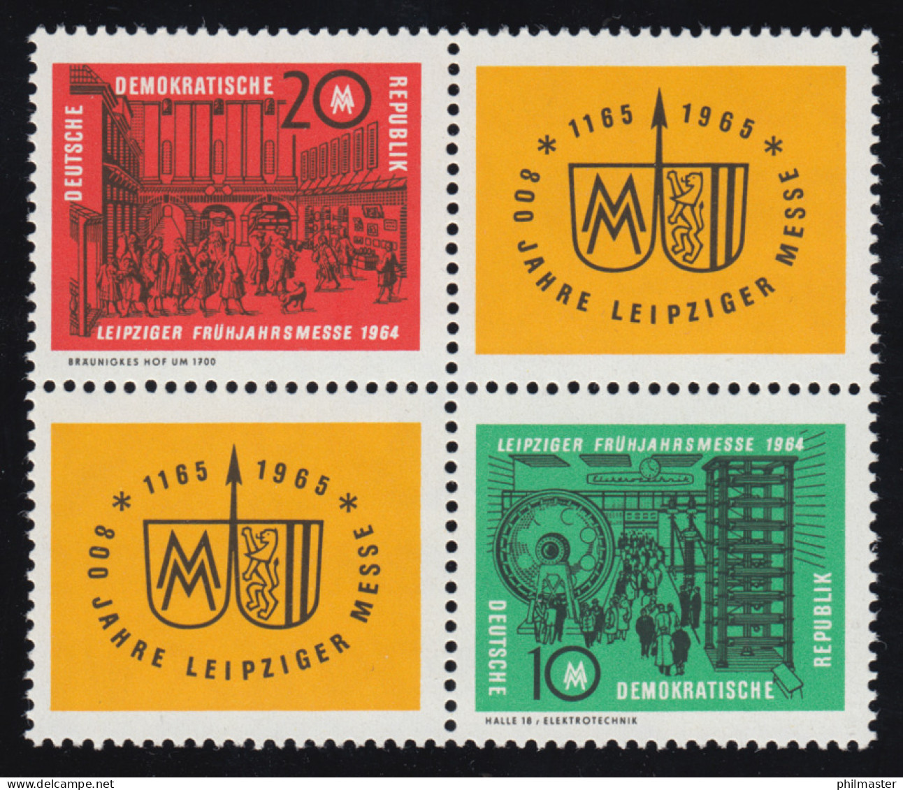 1012-1013 Leipziger Messe 1964 - Viererblock **, 1012 Geprüft Schönherr BPP - Unused Stamps