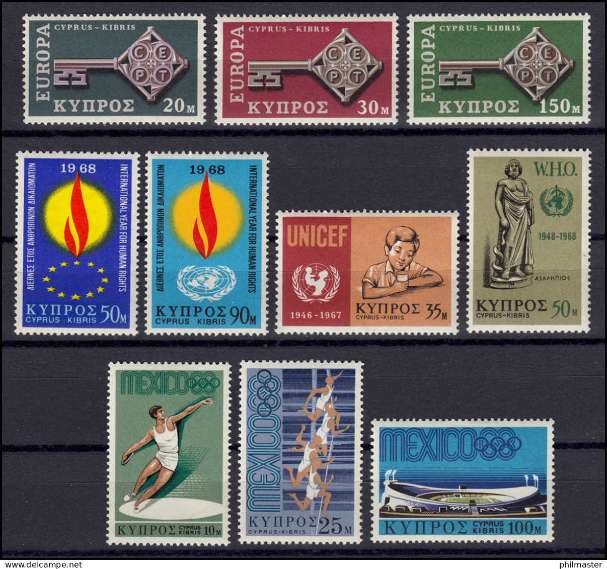 305-314 Zypern (griechisch) Jahrgang 1968 Komplett, Postfrisch - Autres & Non Classés