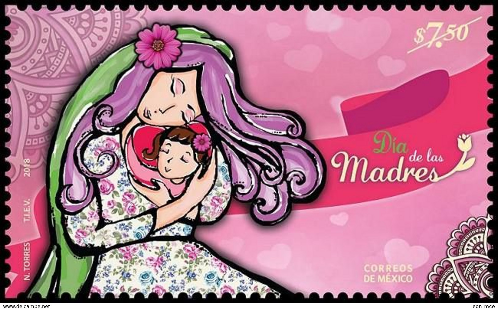 2018 MÉXICO DÍA DE LAS MADRES STAMP  MNH, MOTHER'S DAY, MOM AND CHILD - Messico