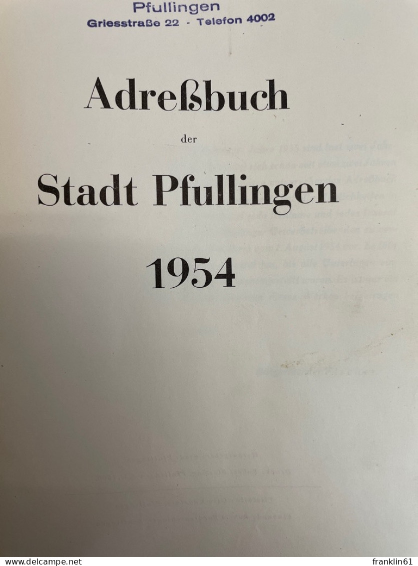 Adreßbuch Der Stadt Pfullingen 1954. - Autres & Non Classés