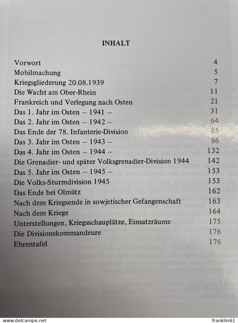Die 78. Infanterie- Und Sturm-Division : 1938 - 1945 ; Aufstellung, Bewaffnung, Einsätze, Soldaten. - 5. Guerres Mondiales