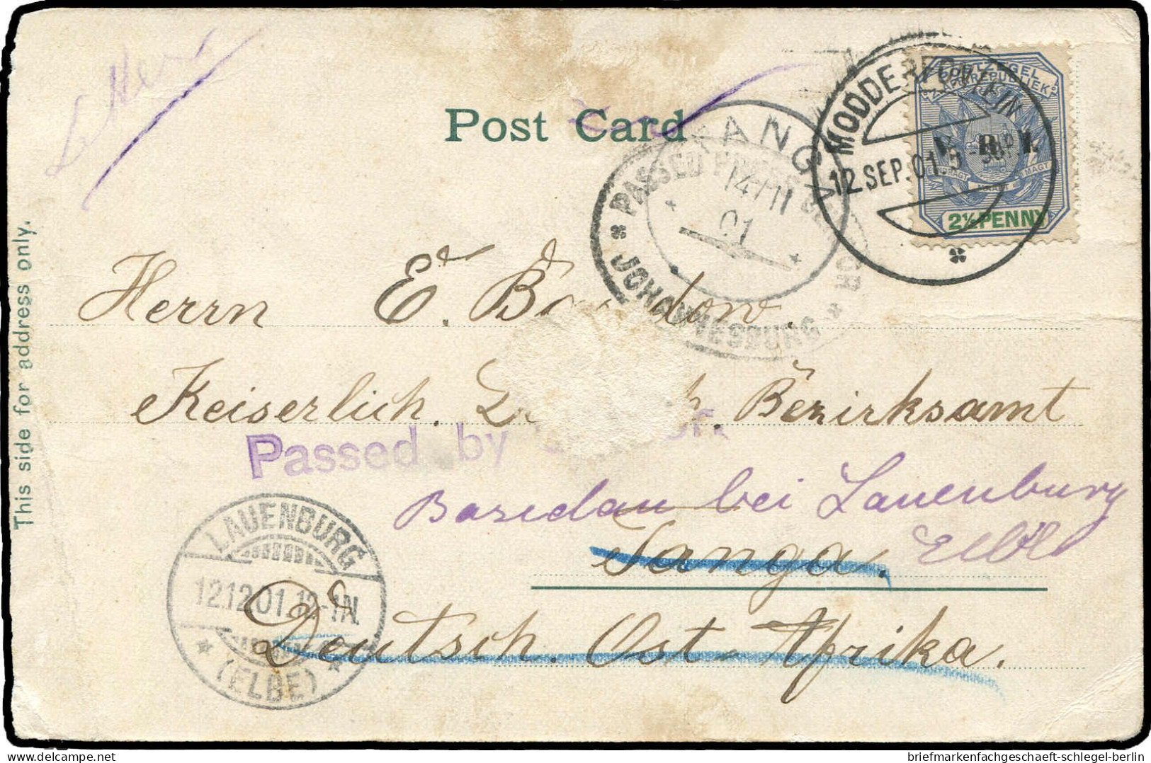 Deutsche Kolonien Ostafrika, 1901, Brief - África Oriental Alemana