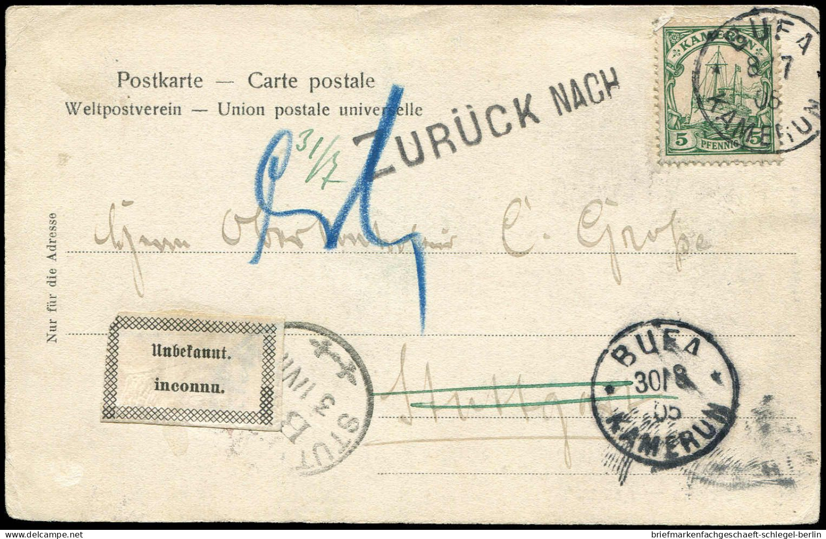 Deutsche Kolonien Kamerun, 1905, Brief - Camerun