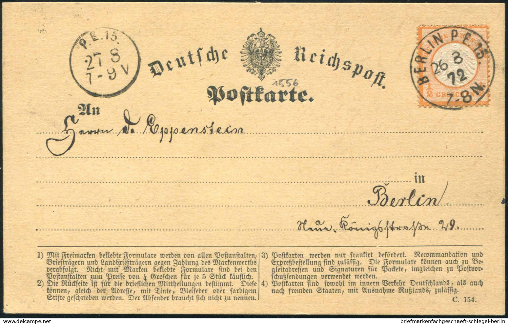 Berliner Postgeschichte, 1872, Brief - Storia Postale