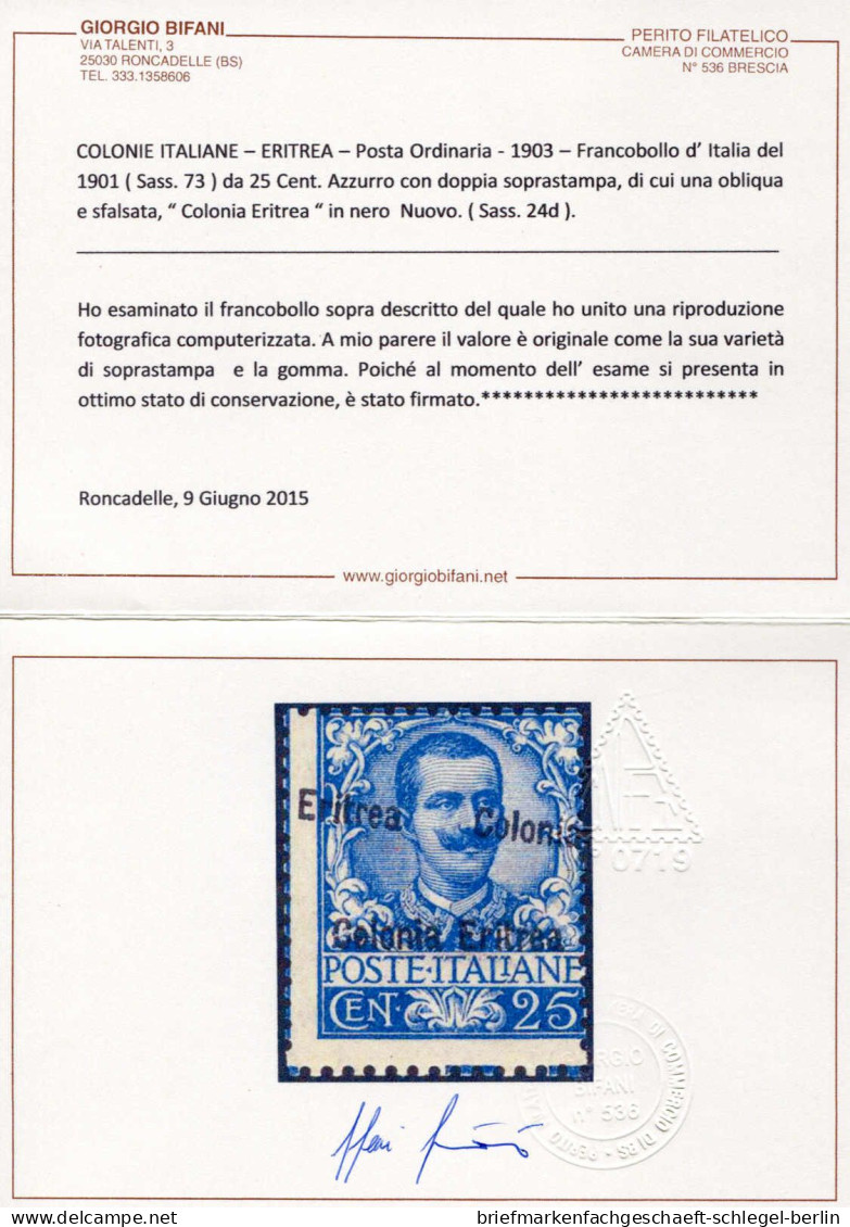 Italienisch Eritrea, 1903, 24, Ungebraucht - Sonstige & Ohne Zuordnung