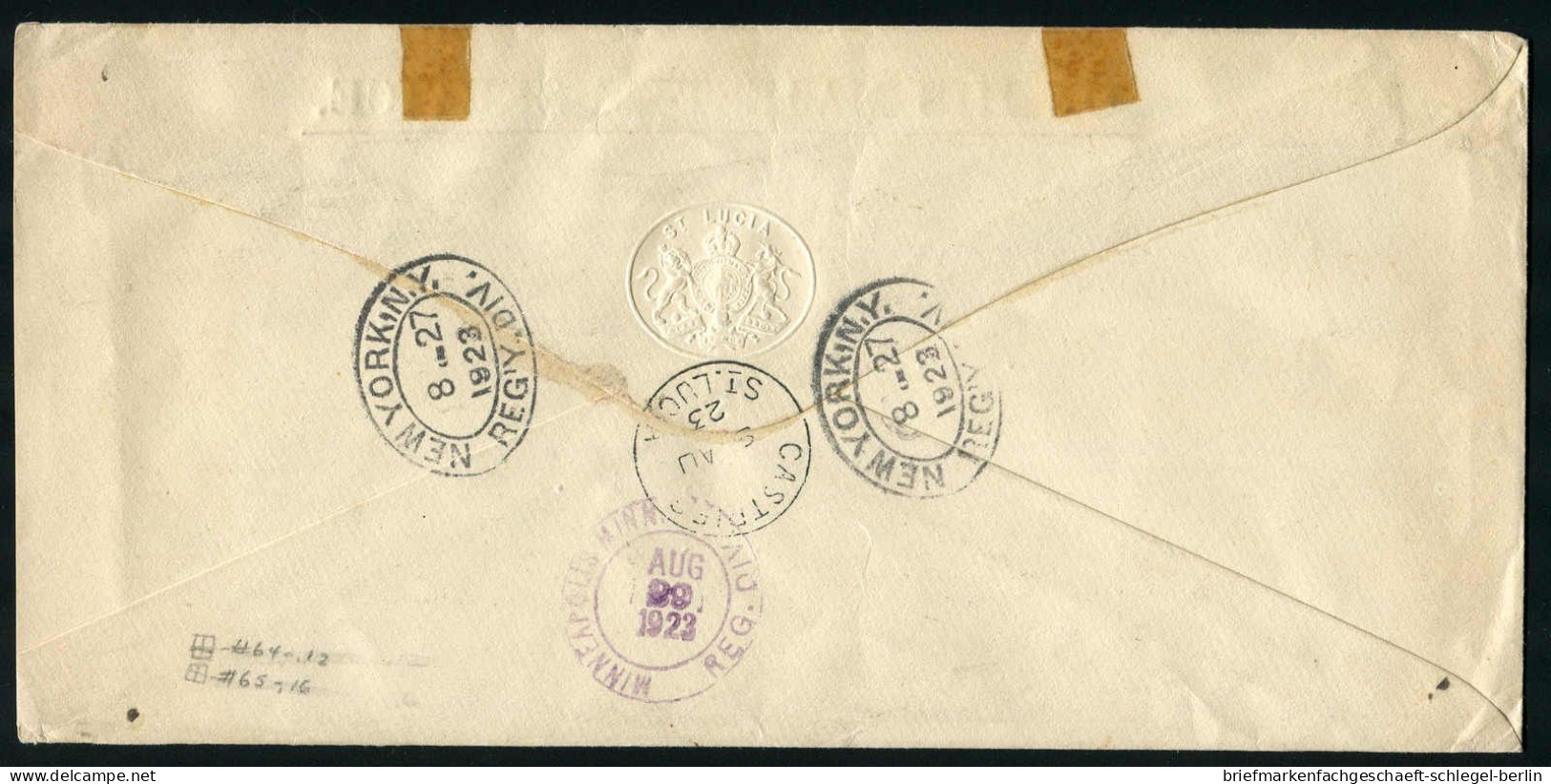 St. Lucia, 1923, 66, 68, Brief, Viererblock - St.Lucia (1979-...)