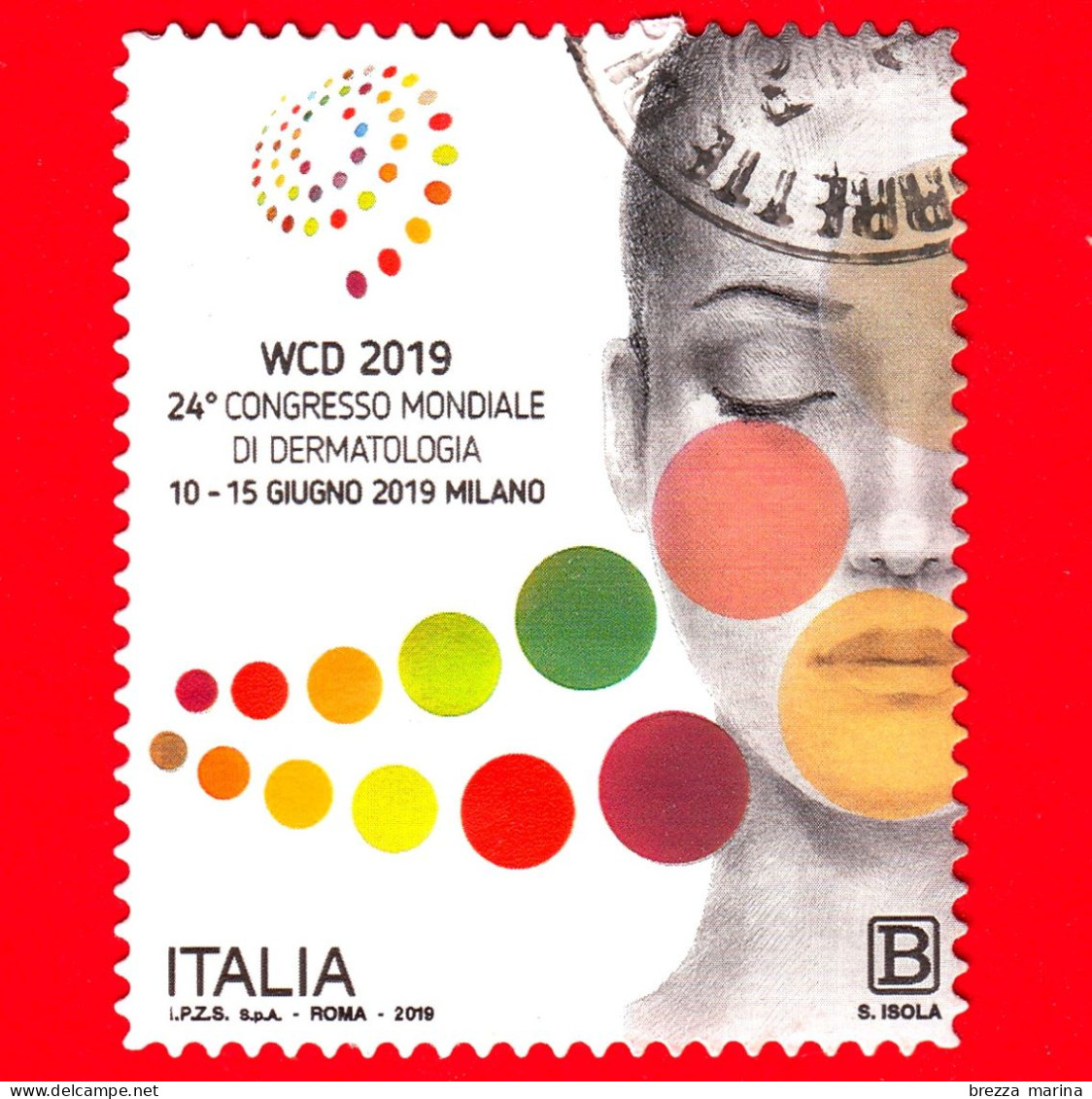 ITALIA - Usato - 2019 - 24° Congresso Mondiale Di Dermatologia - Logo - B - 2011-20: Gebraucht