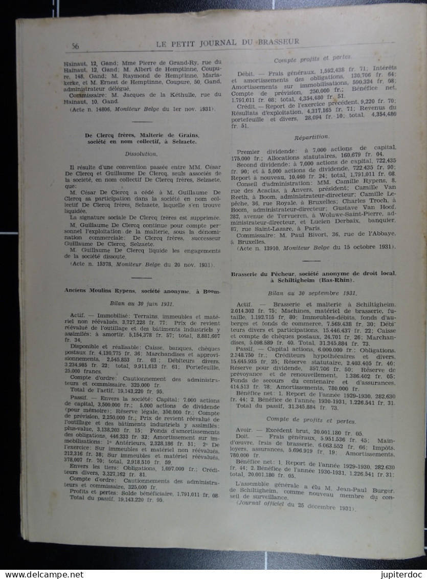 Le Petit Journal Du Brasseur N° 1657 De 1932 Pages 34 à 56 Brasserie Belgique Bières Publicité Matériel Brassage - 1900 - 1949