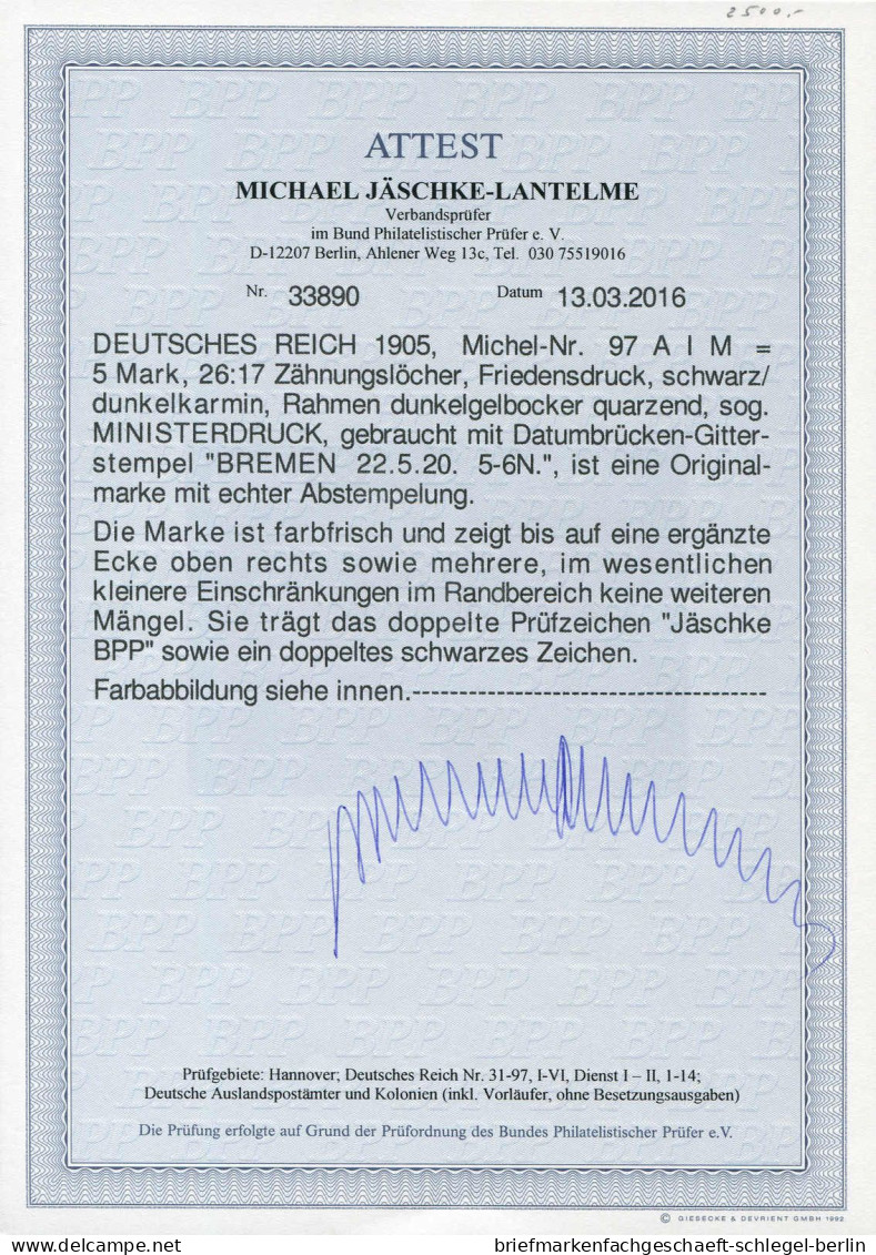 Deutsches Reich, 1905, 97 A I M, Gestempelt - Other & Unclassified