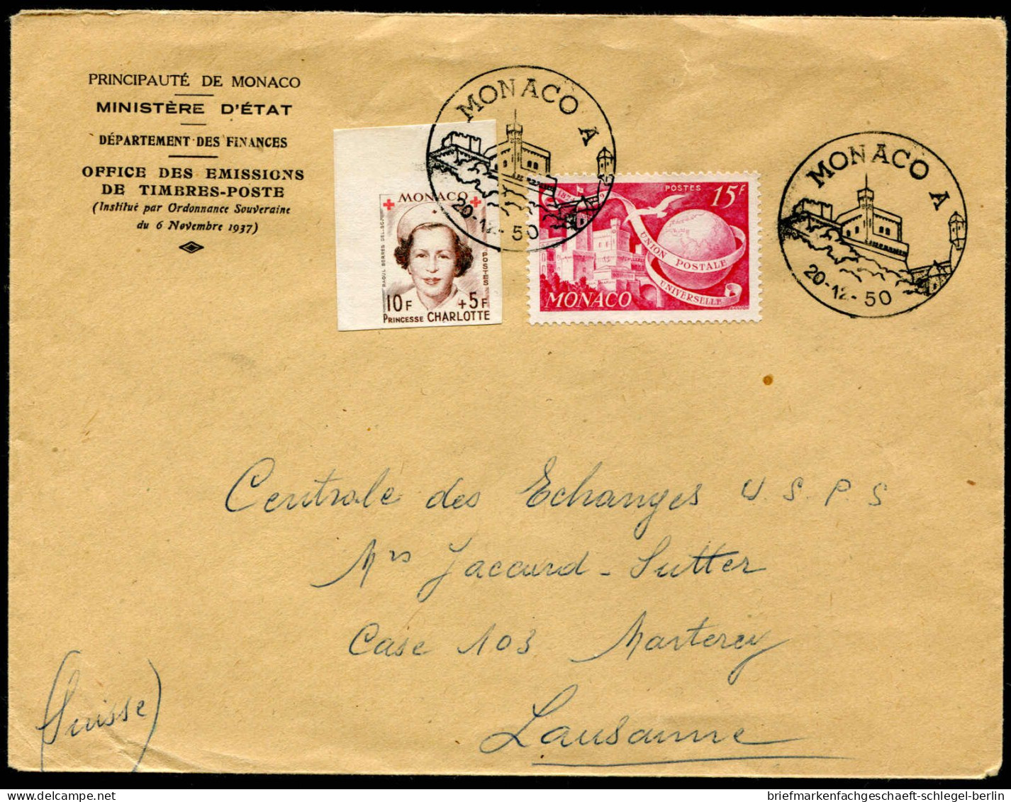 Monaco, 1950, 379 B, 403, Brief - Other & Unclassified