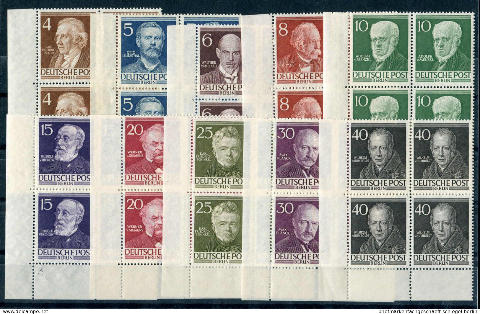 Berlin, 1952, 91-100 ER, Postfrisch, Viererblock - Autres & Non Classés