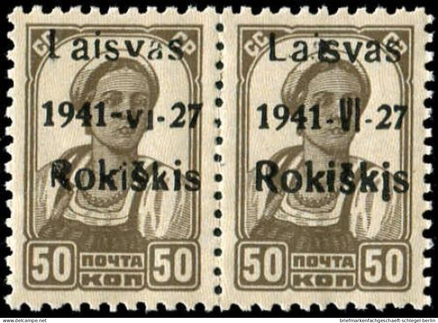 Deutsche Besetz.II.WK Litauen Rokiskis, 1941, Postfrisch, Paar - Bezetting 1938-45